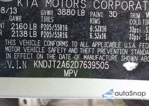 2013 Kia Soul + from USA, damaged, VIN KNDJT2A62D7639505